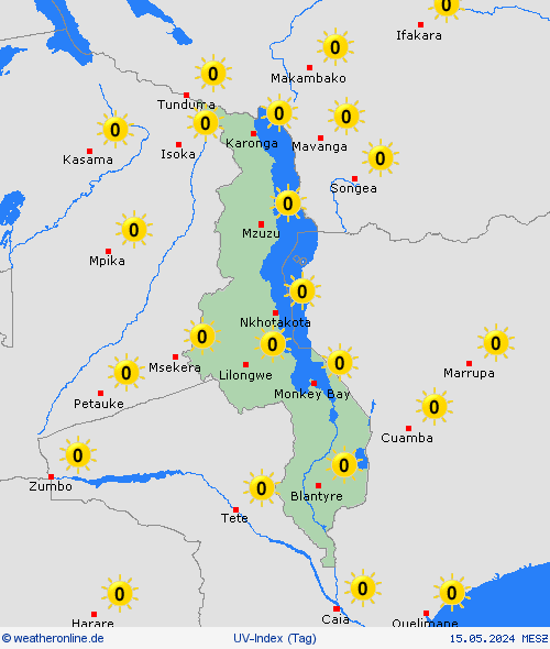 uv-index Malawi Afrika Vorhersagekarten