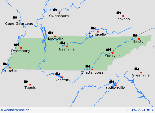 webcam Tennessee Nordamerika Vorhersagekarten